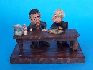 Part of a caricature court scene carved by Chris Hammack.