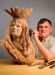 Vic adds details to Yellow Eagle, which won second Best of Group in the realistic bust category at the 2011 International Woodcarvers Congress. Photo by Scott Kriner.