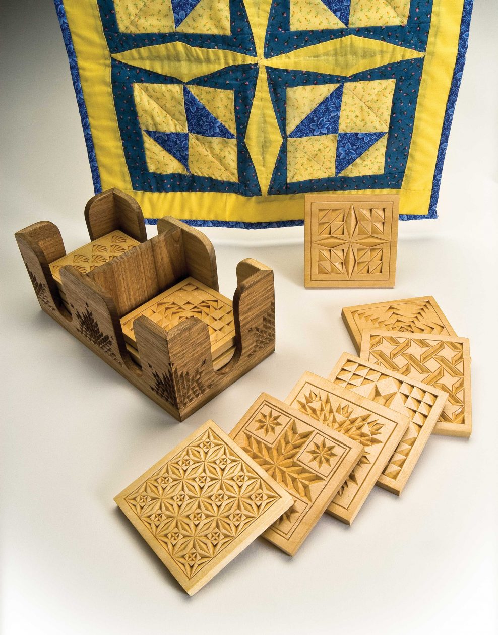 Quilt Patterns Inspire Chip-Carved Coasters