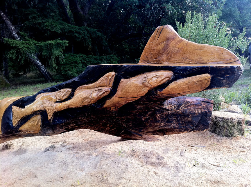 3.Salmon Creek is a white oak bench and table that Jessie carved where it fell one snowy winter day.