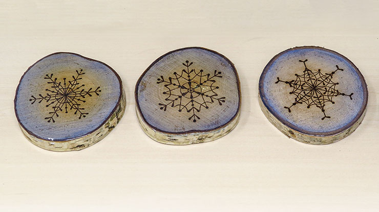 Woodburned Snowflake Coasters